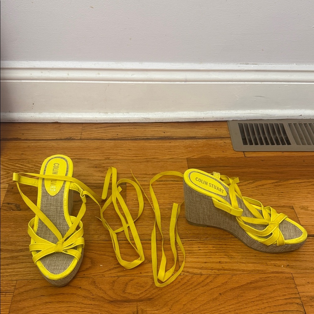 Colin Stuart Yellow Wedge lace up ankle Sandals